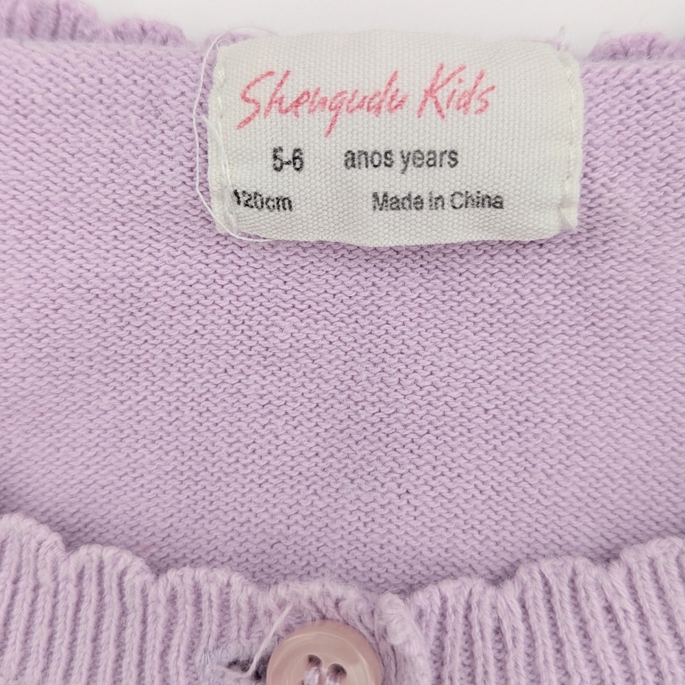 Girls Pastel Mauve Cardigan Sweater w/Colorful Raised Squares And Scalloped Hems - Picture 14 of 16